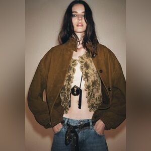 Zara Limited Edition 100% Leather Bomber Jacket